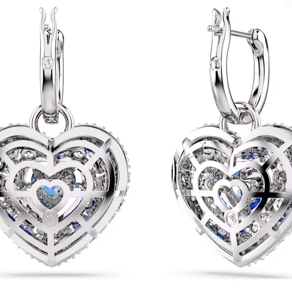 Swarovski Idyllia Drop Blue Heart Earrings Rhodium Plated - Picture 5 of 5